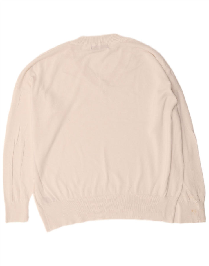 Marks & Spencer Mens V-Neck Jumper Sweater XL White Cotton