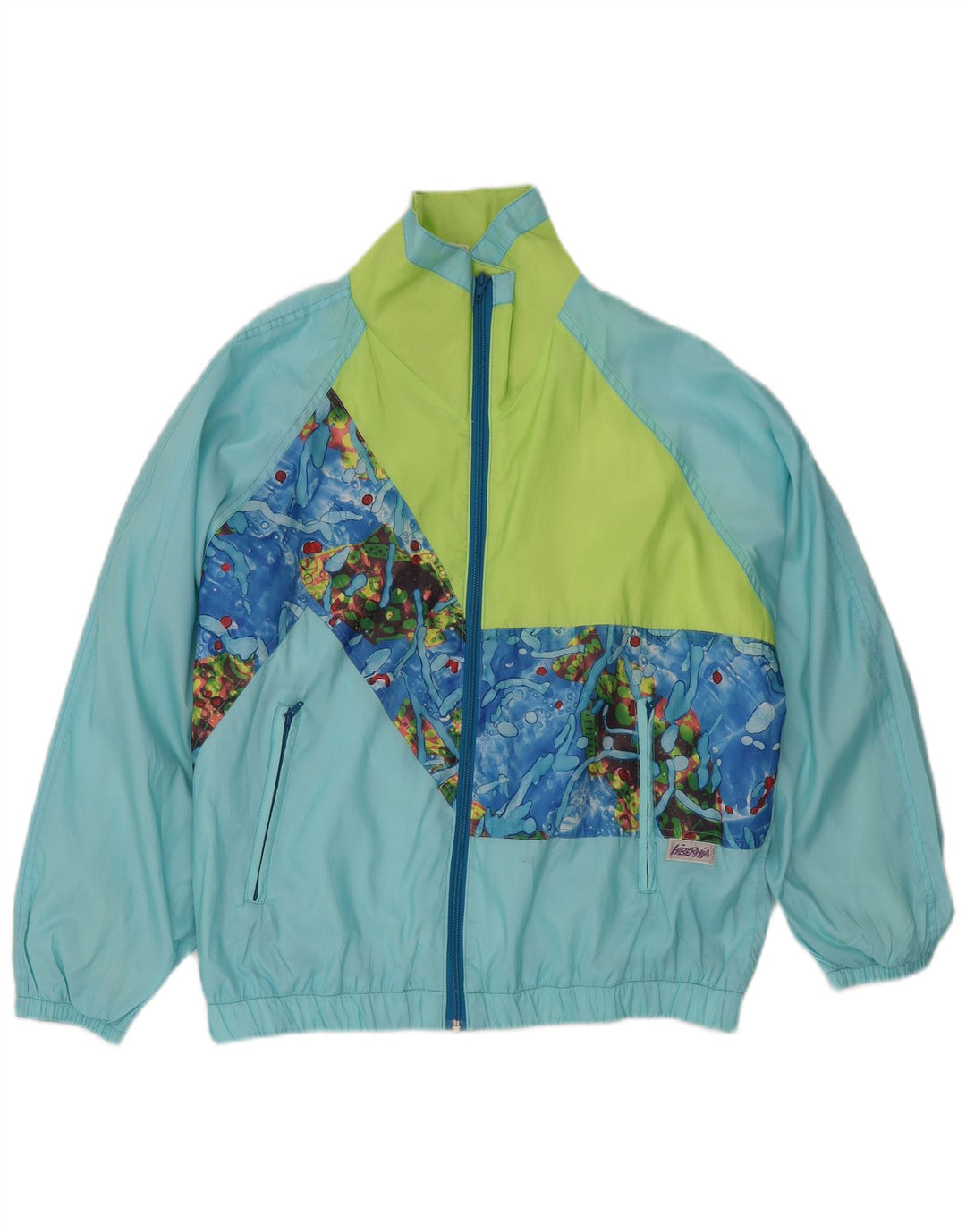 Jaqueta de chuva feminina vintage com padrão abstrato IT 40/42 azul médio