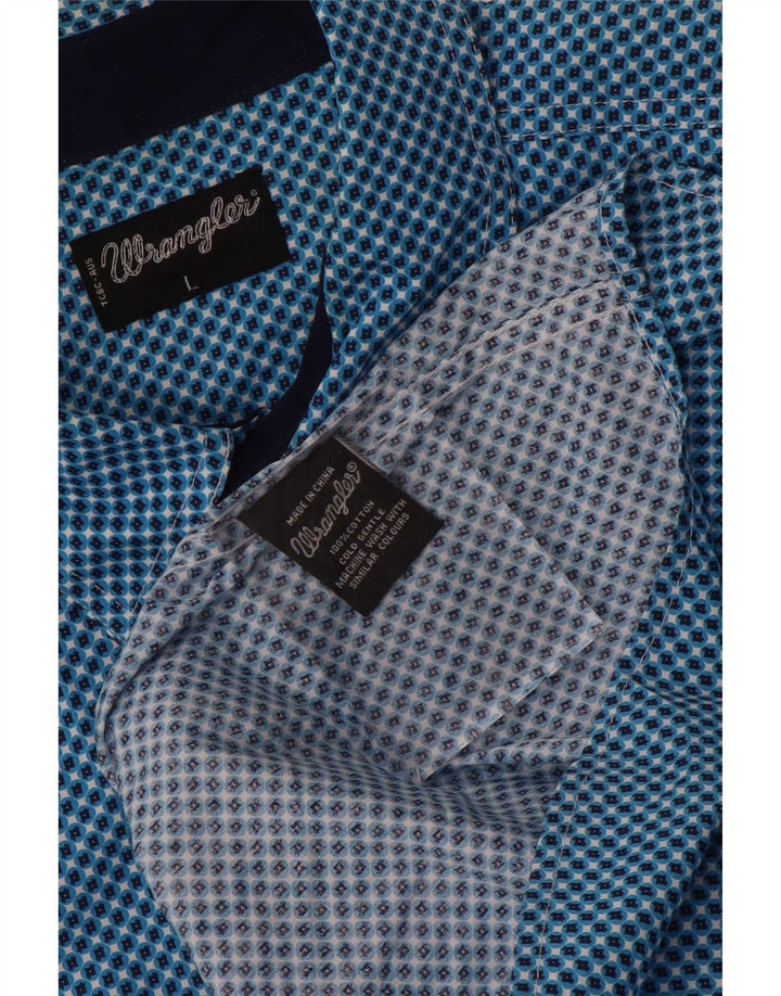 Wrangler Mens Short Sleeve Shirt Large Blue Geometric Cotton