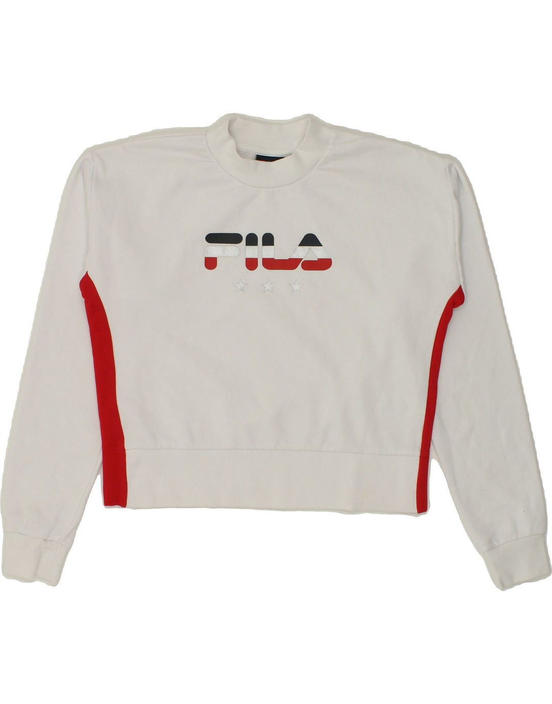 FILA Womens Graphic Sweatshirt Jumper UK 10 Small White Cotton Vintage Fila and Second-Hand Fila from Messina Hembry 