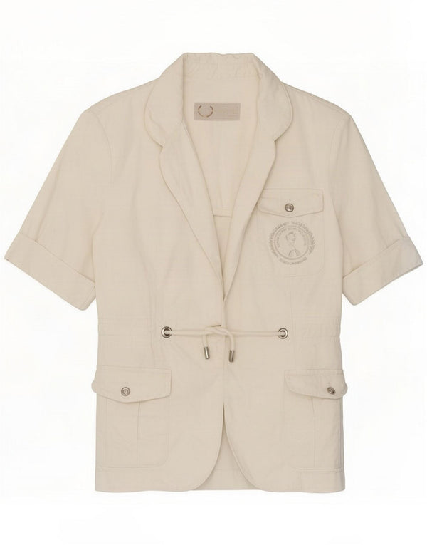 Roccobarocco Womens Short Sleeve Blazer Jacket IT 42 Medium White Cotton