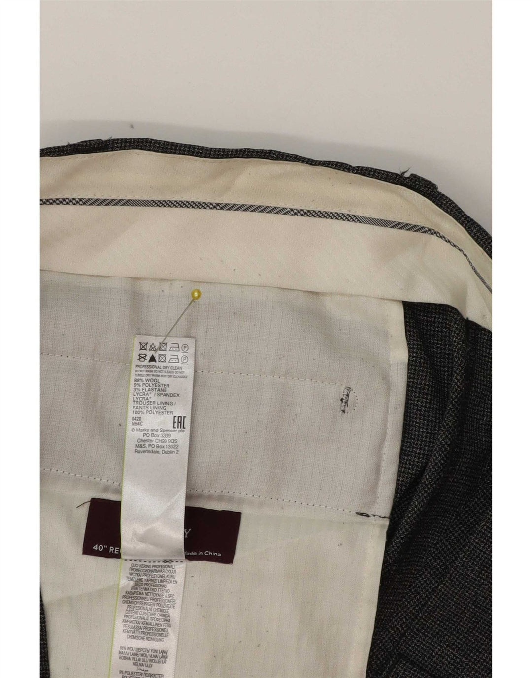 Marks & Spencer Mens Tapered Suit Trousers W40 L31 Grey Wool Classic