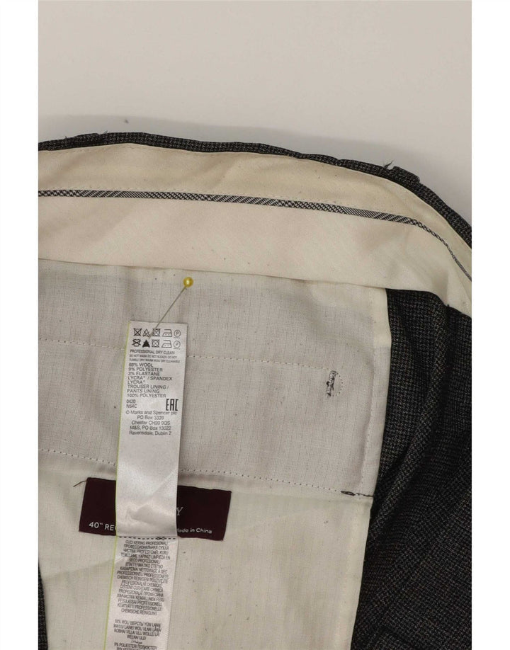 Marks & Spencer Mens Tapered Suit Trousers W40 L31 Grey Wool Classic