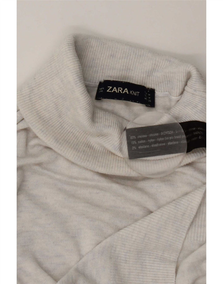 Zara Womens Roll Neck Jumper Sweater UK 12 Medium White Flecked Viscose