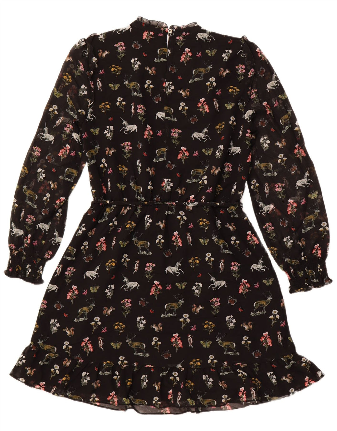 OASIS Womens Long Sleeve A-Line Dress UK 12 Medium Black Floral Polyester