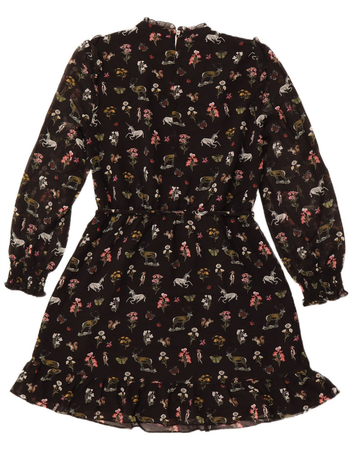 OASIS Womens Long Sleeve A-Line Dress UK 12 Medium Black Floral Polyester