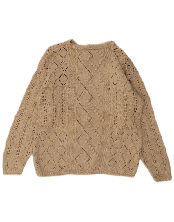 Vintage Womens Boat Neck Jumper Sweater UK 14 Medium Beige