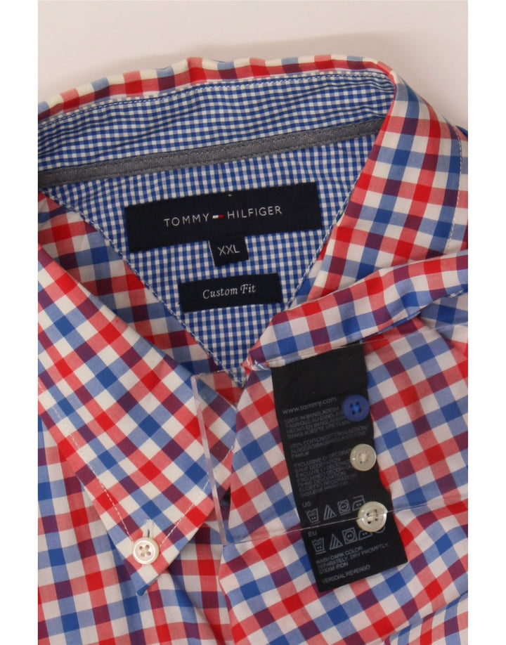 Tommy Hilfiger Mens Custom Fit Shirt 2XL Red Gingham Cotton