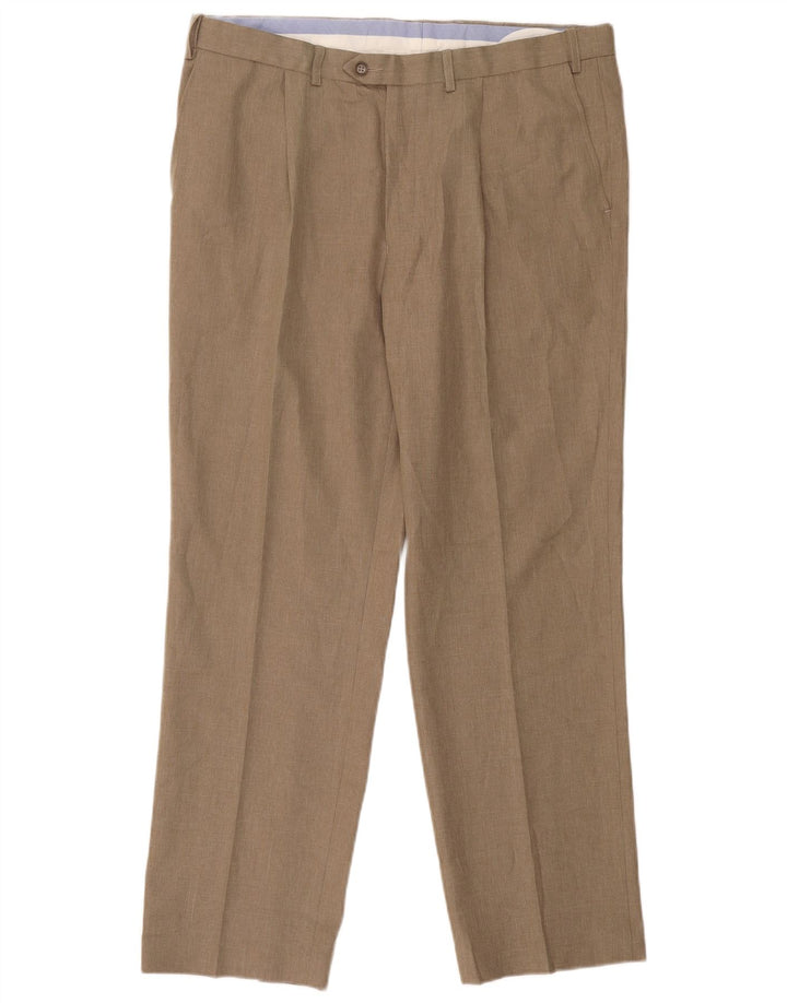 Marks & Spencer Mens Regular Fit Suit Trousers W38 L31 Beige Polyester