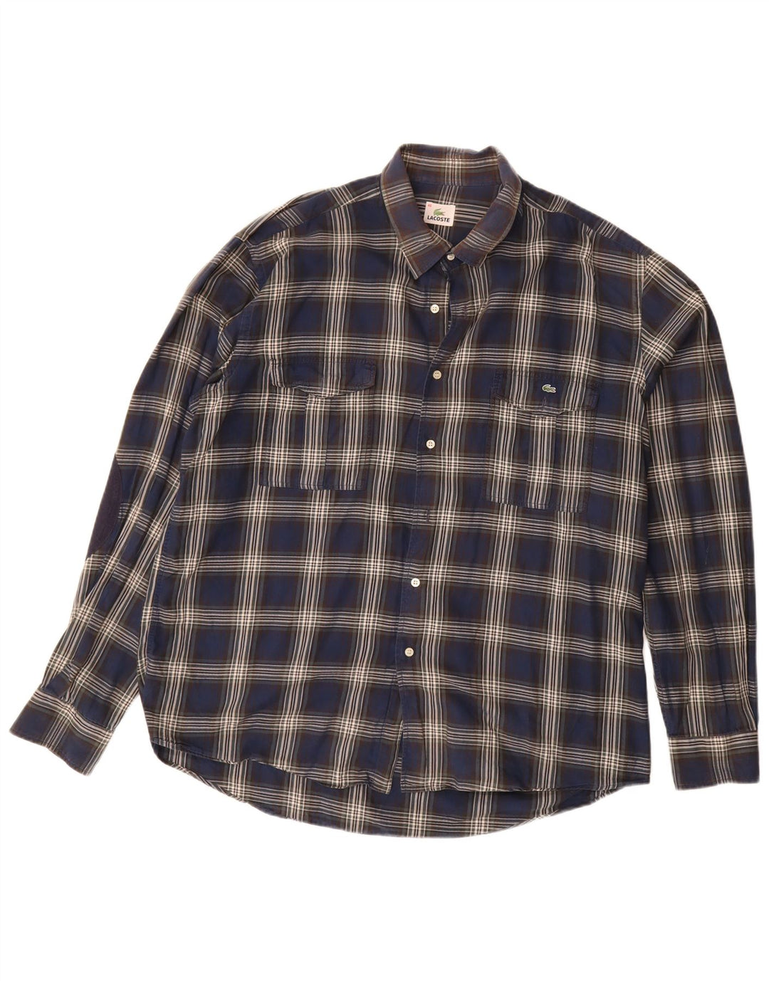 Lacoste Mens Shirt Size 46 2XL Navy Blue Check Cotton
