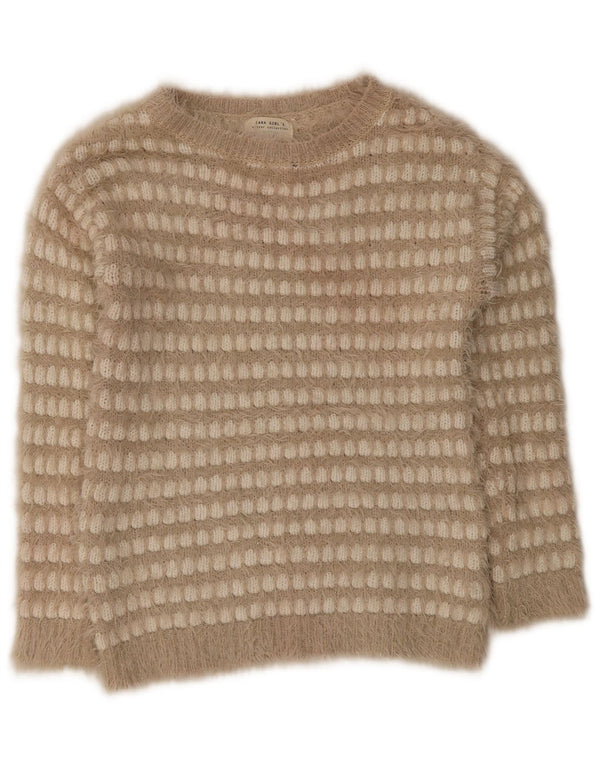 Zara Pige Bådhalstrøje 13-14 År Beige Ternet Akryl