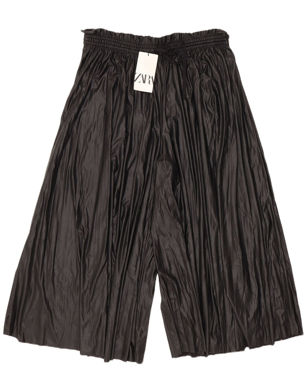 Zara Dame imiteret læder Culottes Capri Bukser XL W36 L22 Sort