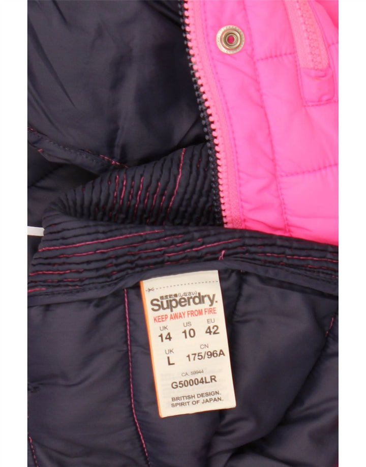 Superdry Womens Hooded Padded Jacket UK 14 Large Pink Polyester