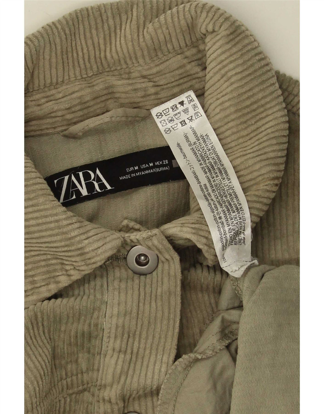 Zara Womens Corduroy Jacket UK 14 Medium Khaki Cotton