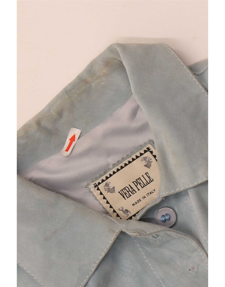 vintage Femme 4 Boutons Blazer En Daim Veste UK 14 Cuir Bleu Moyen