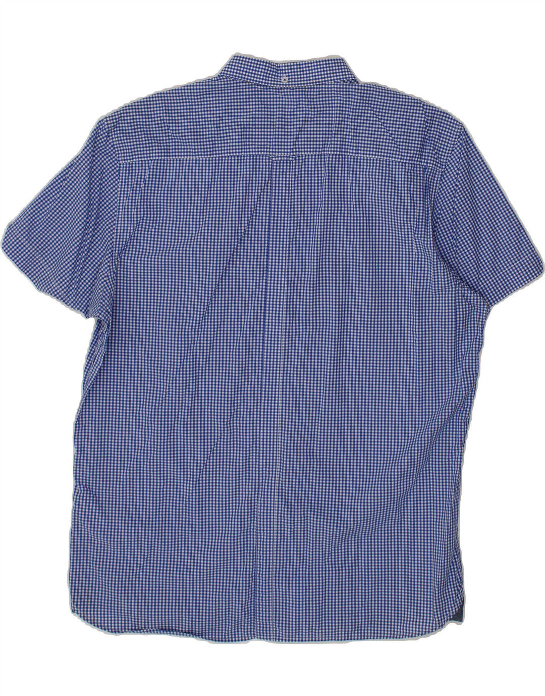 VINTAGE Mens Short Sleeve Shirt XL Blue Gingham Cotton Vintage Vintage and Second-Hand Vintage from Messina Hembry 