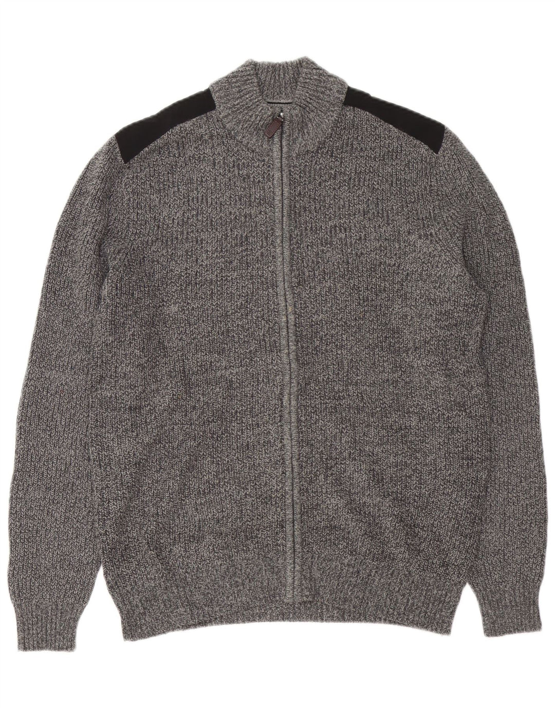 IZOD Mens Cardigan Sweater Medium Grey Colourblock Cotton