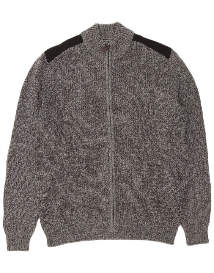 IZOD Mens Cardigan Sweater Medium Grey Colourblock Cotton