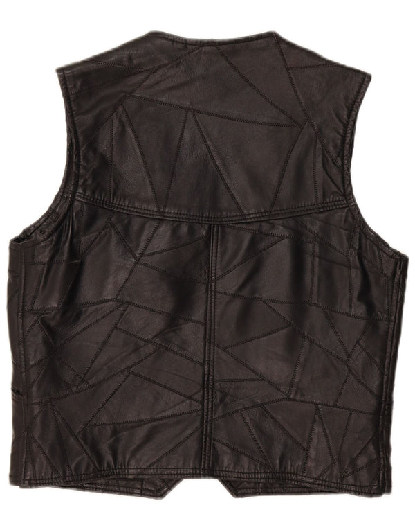 Vintage Mens Leather Waistcoat Large Black Patchwork