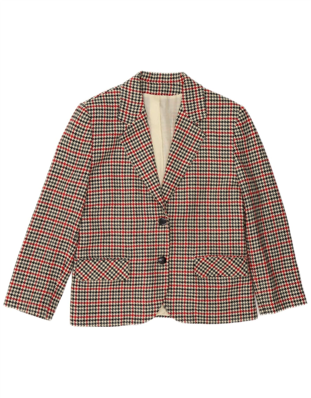 VINTAGE Womens 2 Button Blazer Jacket UK 16 Large Beige Houndstooth