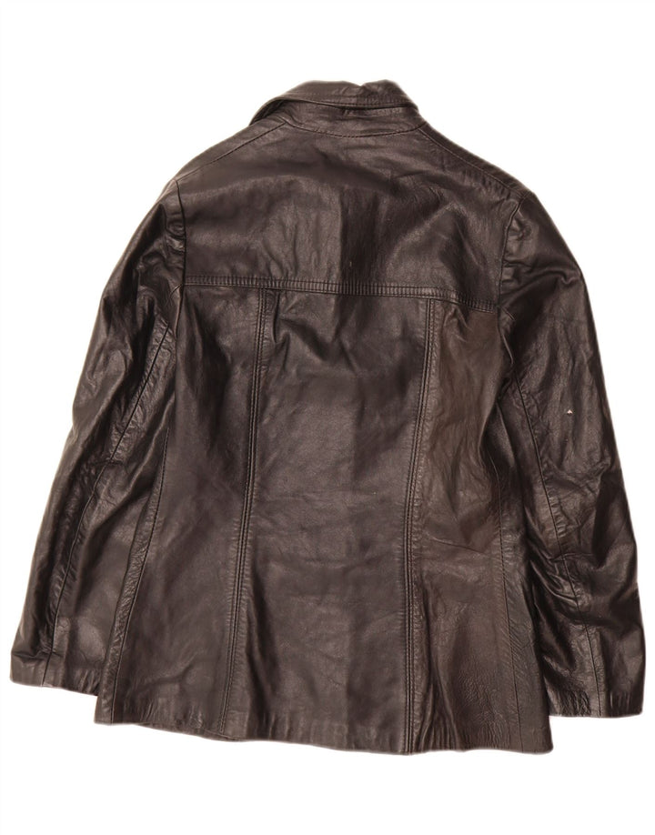 Vintage mujer 3 botones cuero Blazer chaqueta IT 44 medio negro