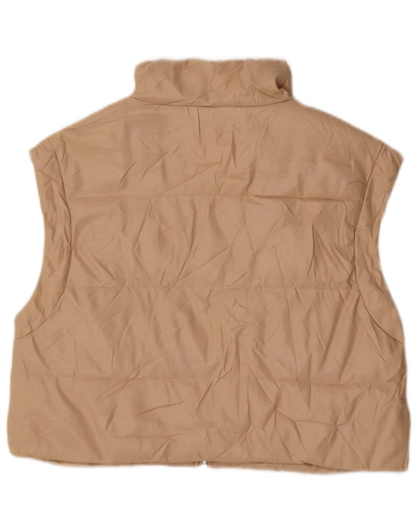 Zara Womens Crop műbőr párnázott Gilet UK 14 közepes bézs poliuretán