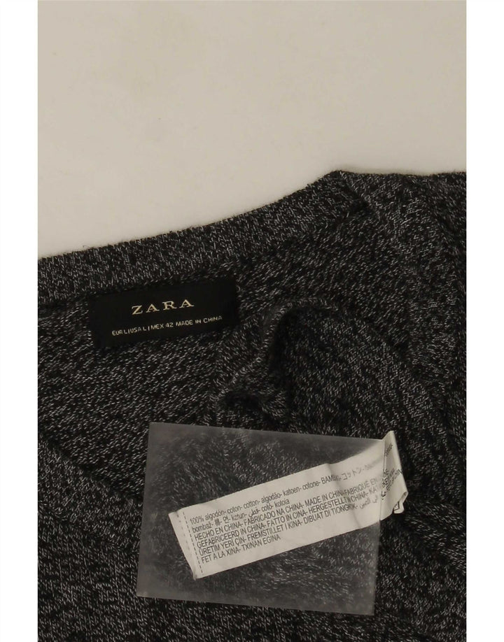 Zara Mens Crew Neck Jumper Sweater Large Grey Flecked Cotton