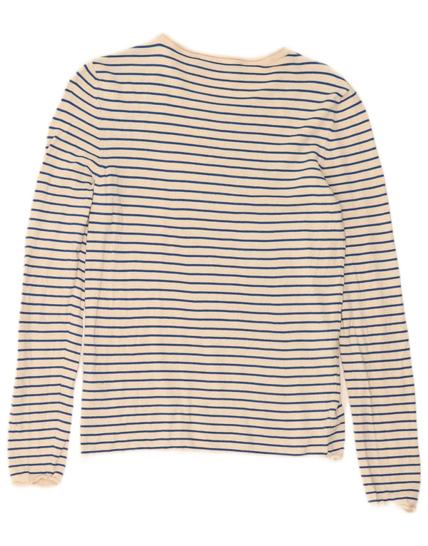 Zara Top Femme Manches Longues UK 14 Large Beige Rayé Viscose