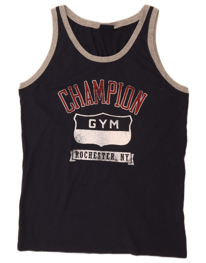 Champion Mens Graphic Vest Top XL Navy Blue Cotton