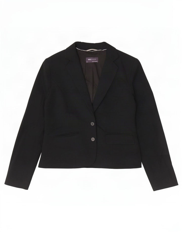 Jaqueta blazer feminina de 2 botões Marks & Spencer Reino Unido 12 poliéster preto médio