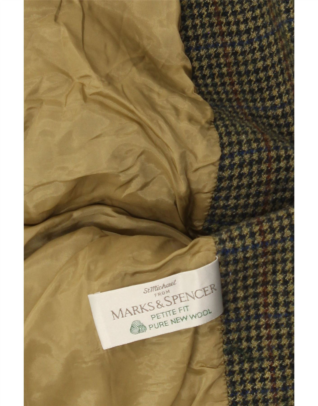 Marks & Spencer Petite Blazer Jacket til kvinder, UK 12 Medium Green Houndstooth