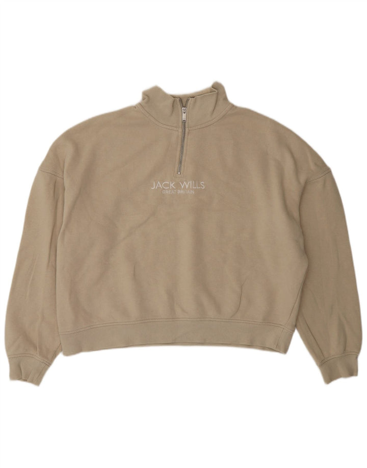 JACK WILLS Womens Oversized Zip Neck Sweatshirt Jumper UK 14 Large  Beige