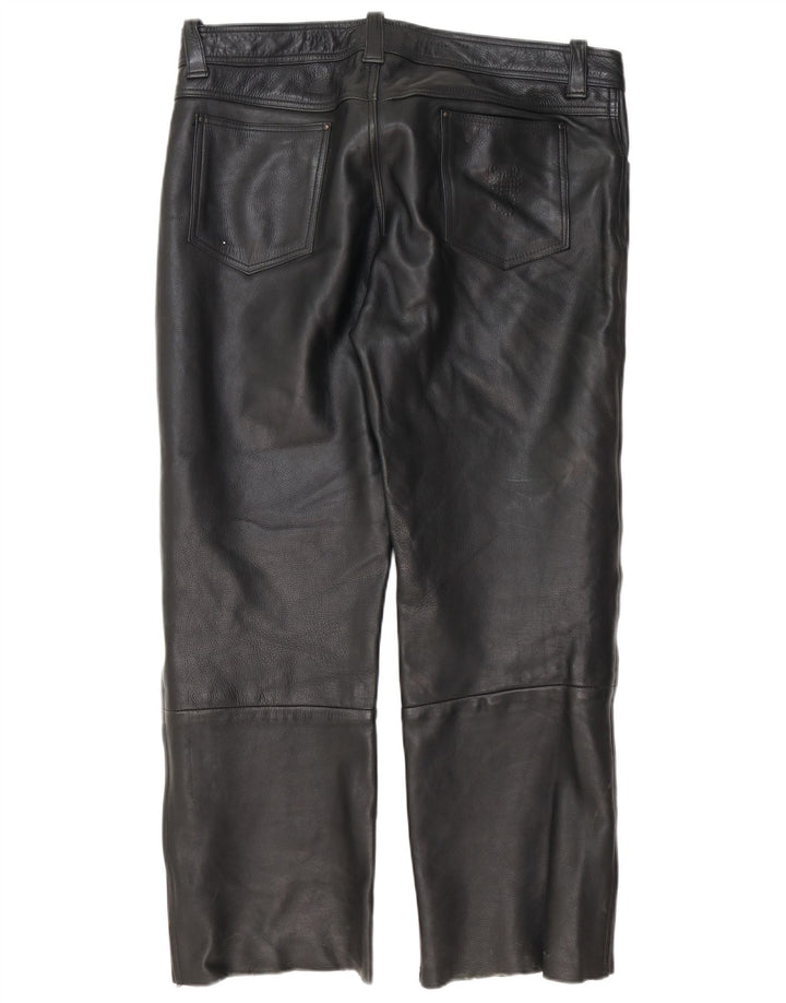 Vintage Mens Straight Leather Trousers W40 L30 Black