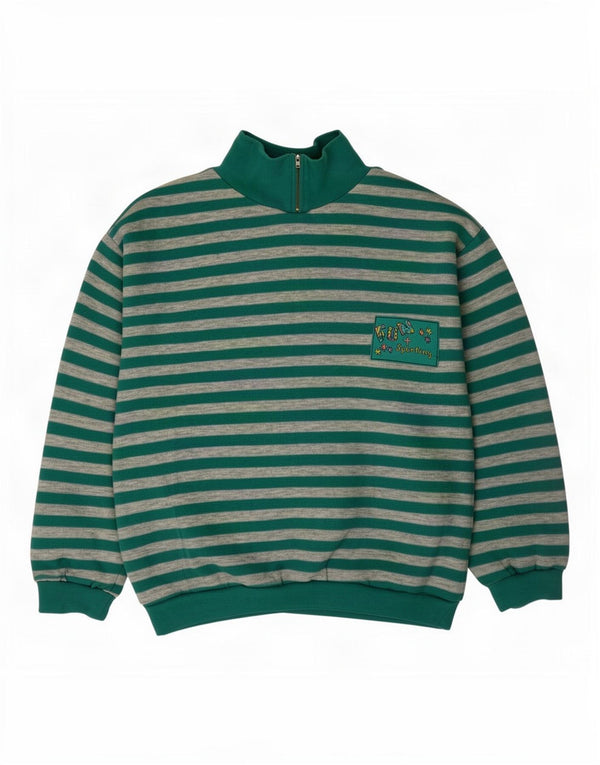 Sporting Womens Zip Neck Sweatshirt Jumper IT 44/46 Large Green Striped