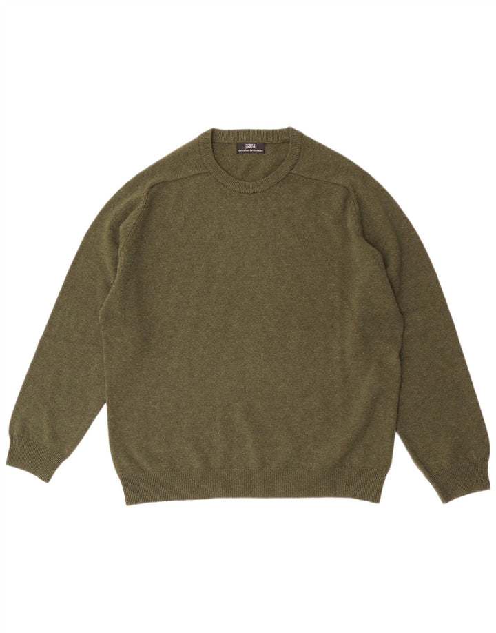 MARKS & SPENCER Maglione girocollo da uomo in lana d'agnello verde grande