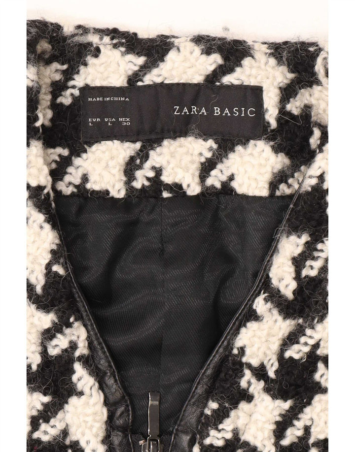 Zara Dame Overfrakke UK 16 Large Black Houndstooth Uld