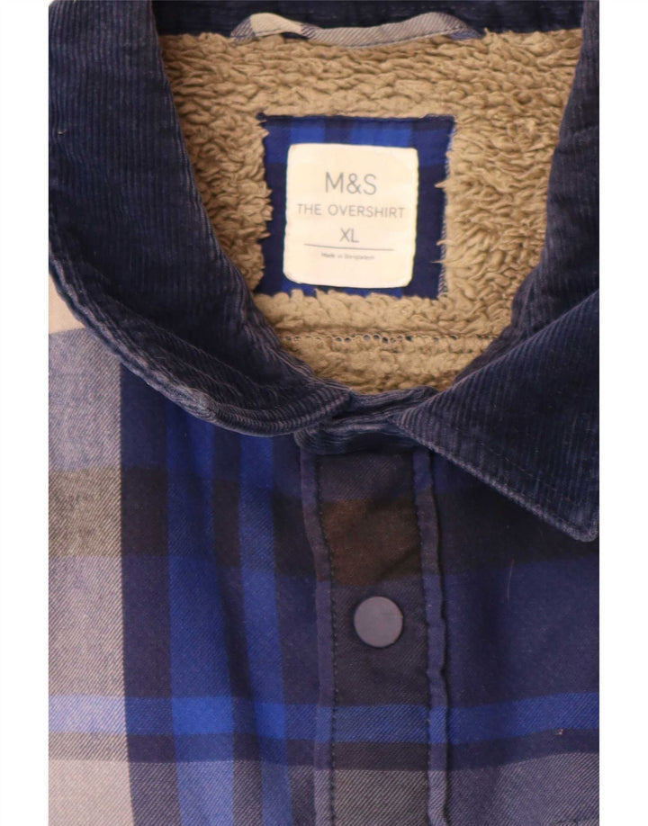 Marks & Spencer - Camicia da boscaiolo da uomo, XL, in poliestere a quadri blu