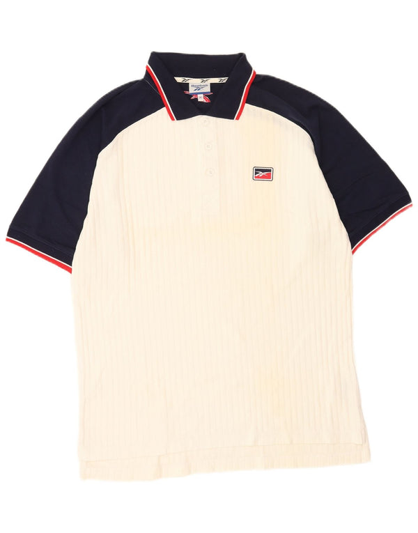 Reebok Mens Polo Shirt Medium White Colourblock Cotton
