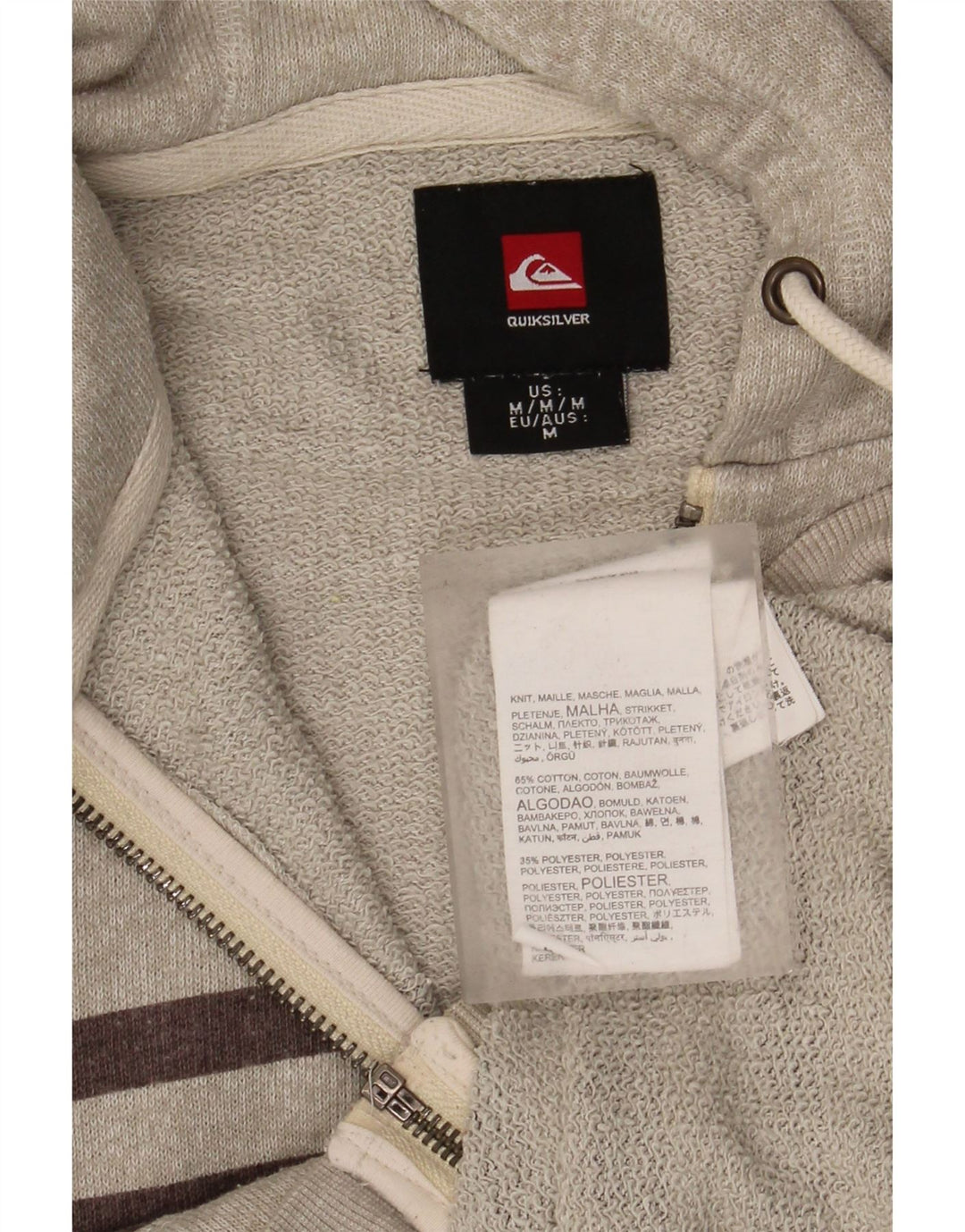 Quiksilver Mens Zip Hoodie Sweater Medium Grey Striped Cotton