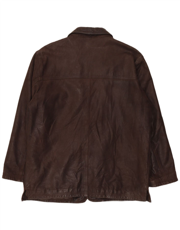 BIKERS Mens 4 Button Leather Blazer Jacket IT 58 4XL Brown Leather