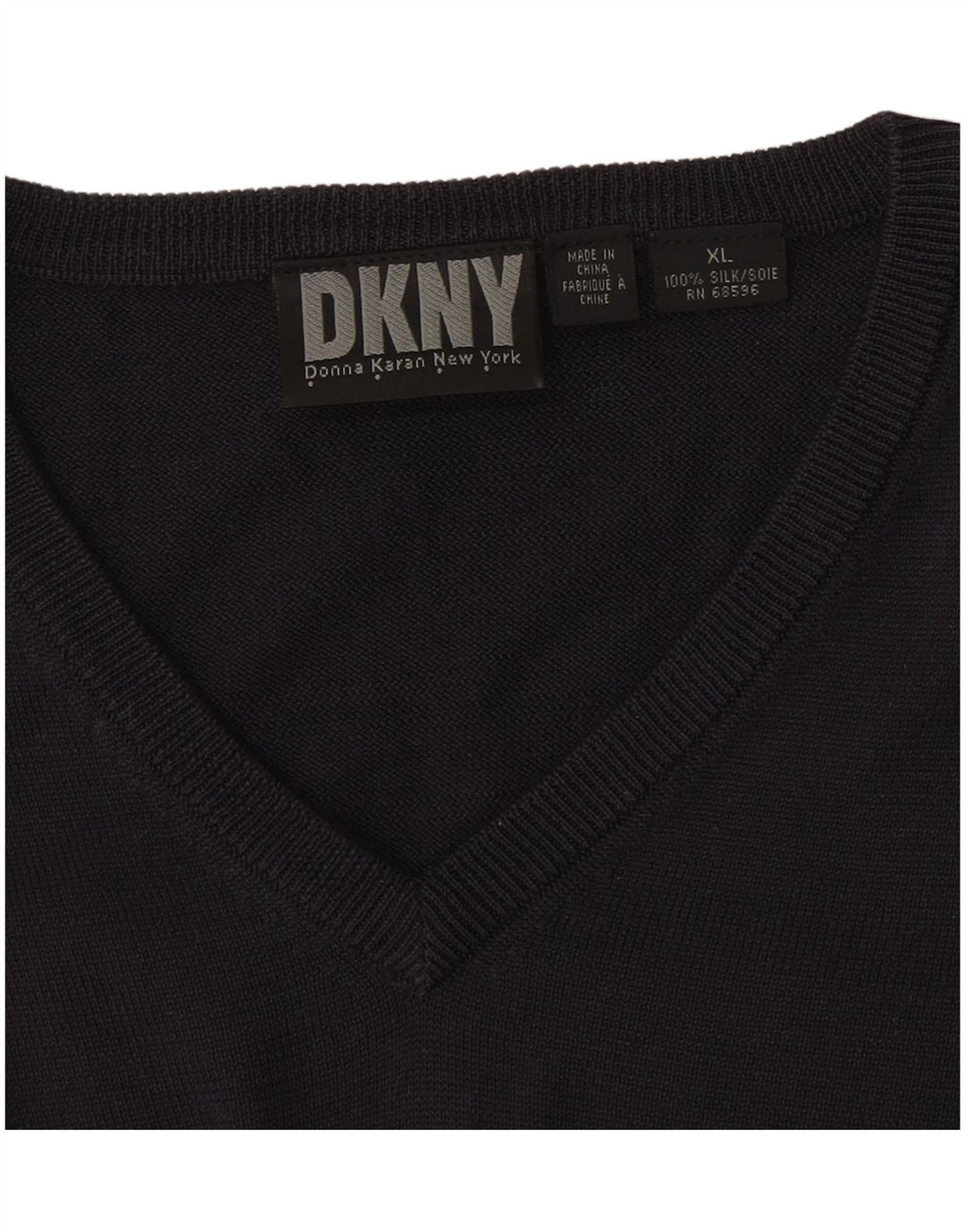 Dkny Mens V-Neck Jumper Sweater XL Navy Blue Silk