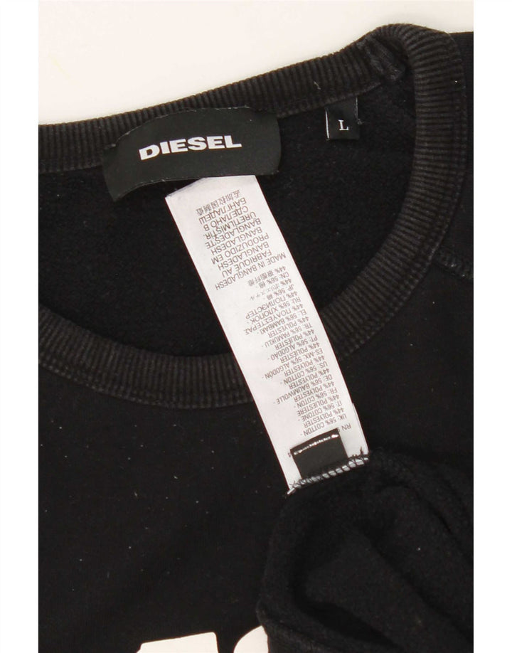 Diesel masculino gráfico moletom jumper grande algodão preto