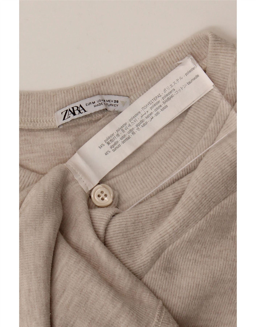 Zara Womens Crop Cardigan Sweater UK 12 Medium Beige Polyester