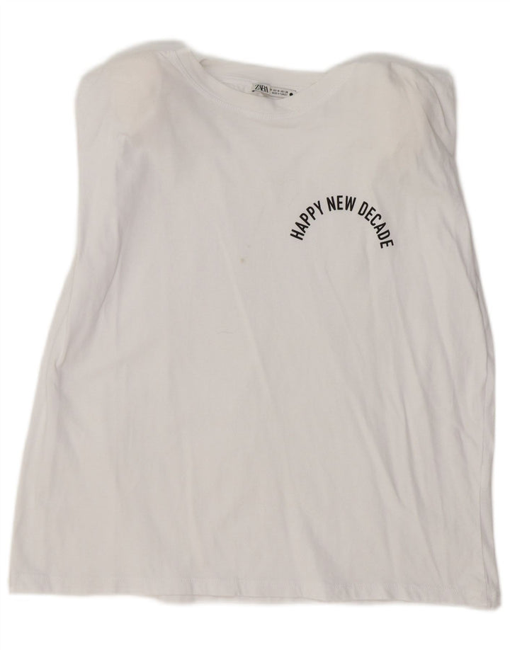 ZARA Womens Graphic Vest Top UK 14 Medium White