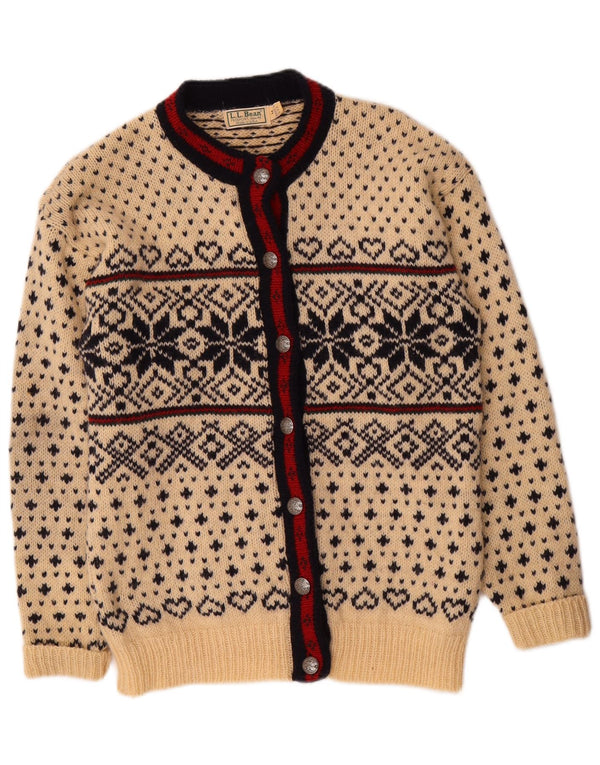 Maglione cardigan da donna L.L.Bean UK 14 Lana Fair Isle di colore bianco sporco medio