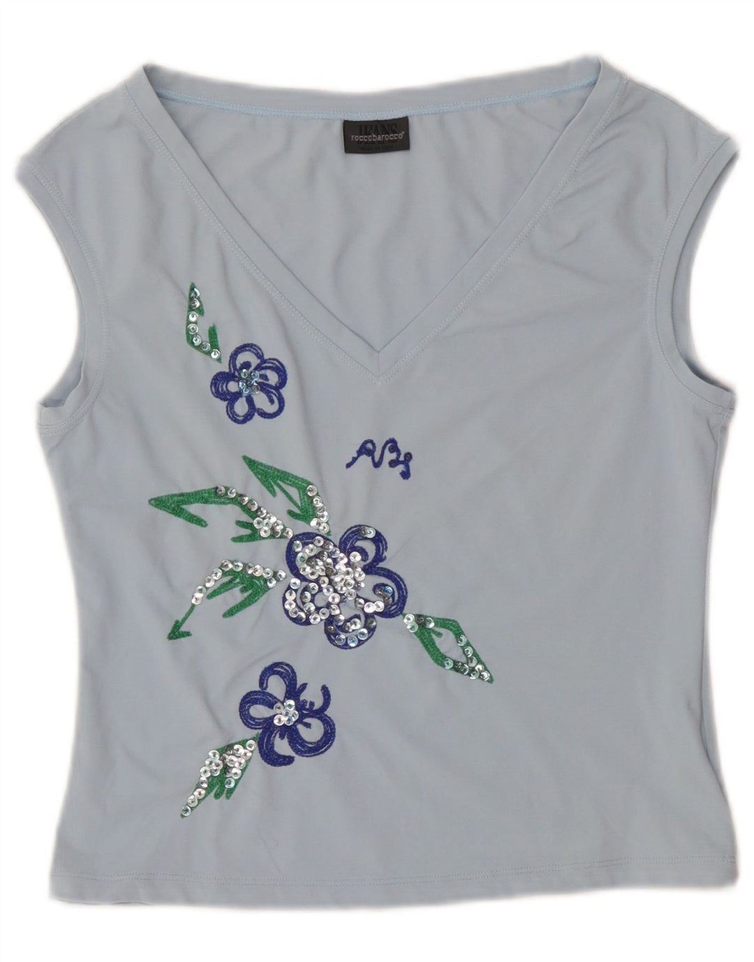 Roccobarocco Womens Crop Grafisk Vest Top IT 44 Medium Blue Floral Nylon