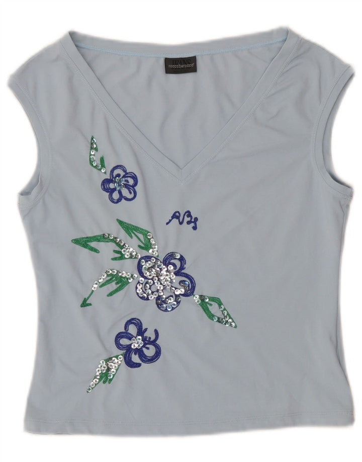 Roccobarocco Womens Crop Grafisk Vest Top IT 44 Medium Blue Floral Nylon