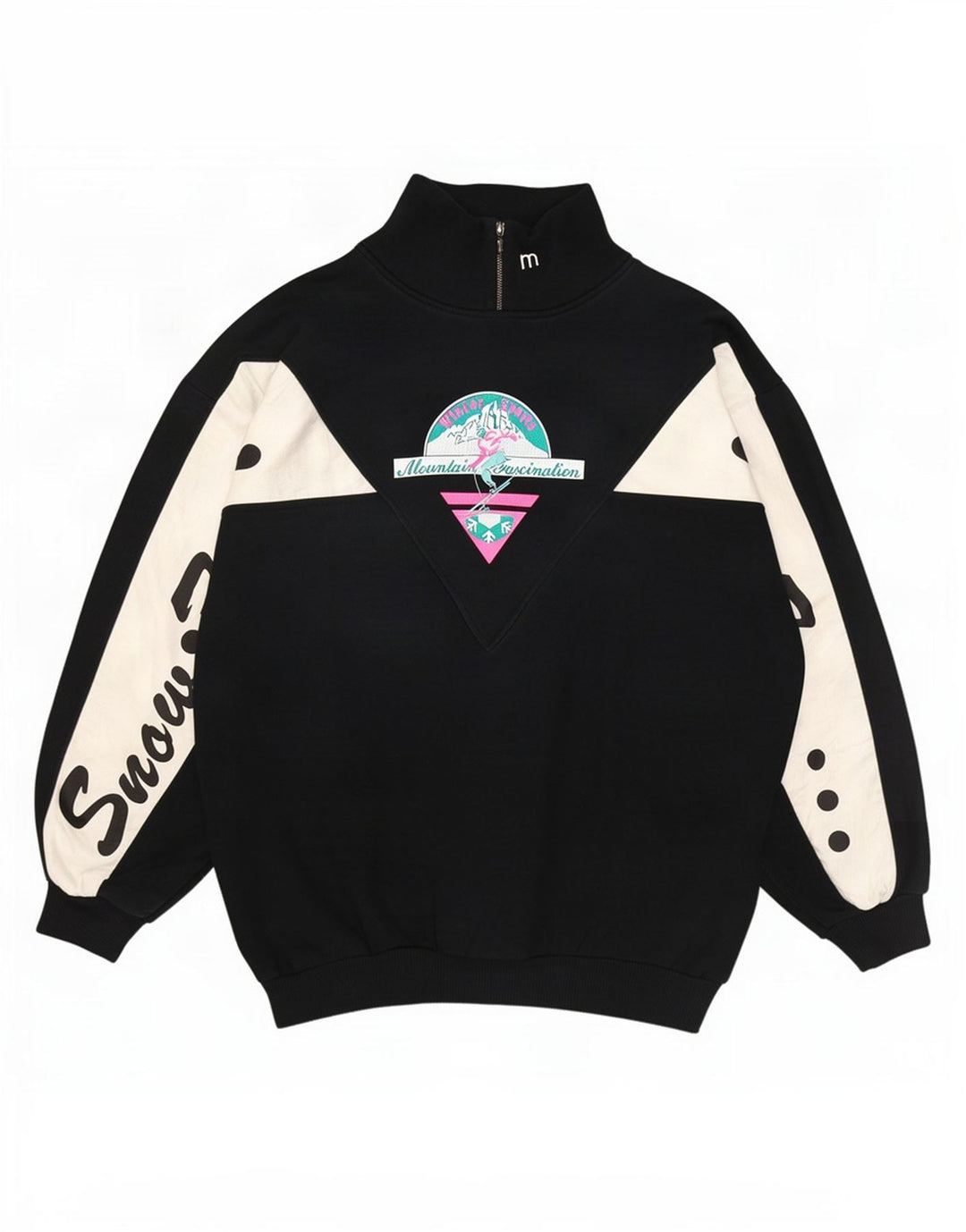 Maser M Womens Graphic Sweatshirt Jumper US 8 Medium Black Colourblock