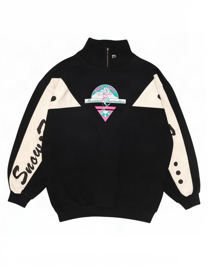 Maser M Womens Graphic Sweatshirt Jumper US 8 Medium Black Colourblock