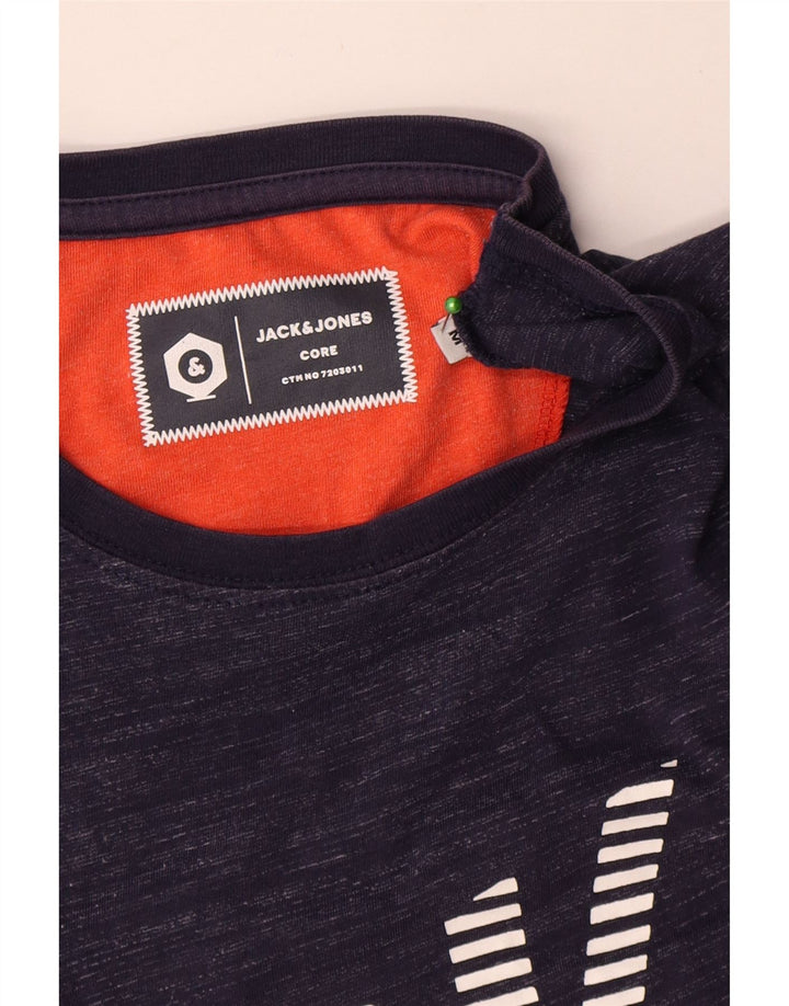 Jack & Jones Mens Graphic T-Shirt Top Medium Navy Blue Flecked Cotton